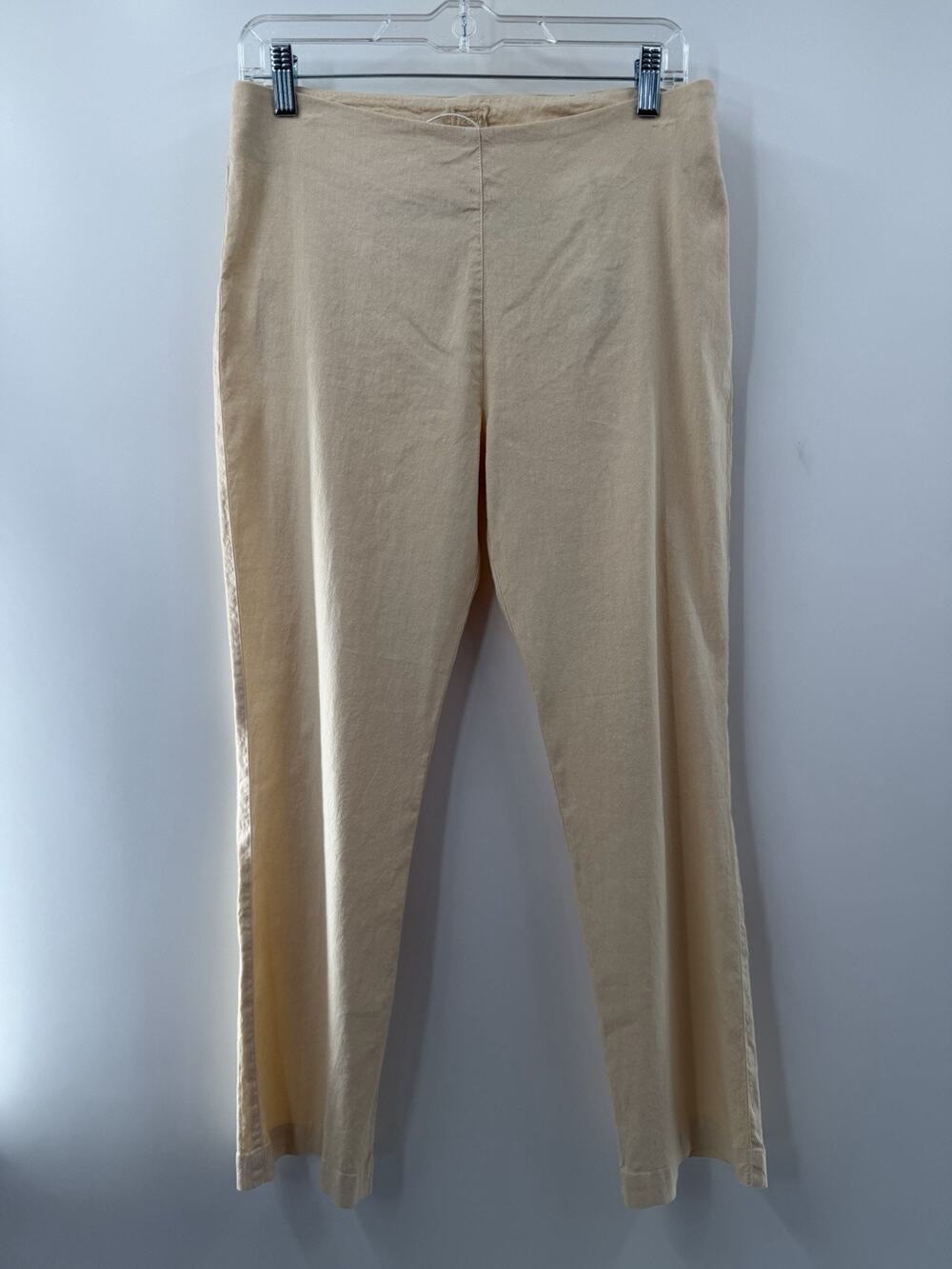 120% Lino Women’s Linen Pants Butter Yellow Beige Pull On Straight Leg M 44 NWT